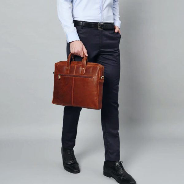RegalTread Premium Brown Leather Laptop Bag – Stylish, Durable & Office Ready